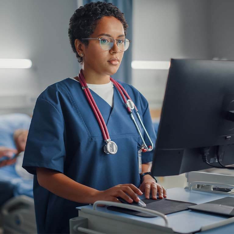 nurse viewing digital patient information